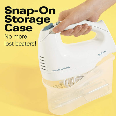 2 of 7:Hamilton Beach 6-Speed Electric Hand Mixer, Snap-On Storage Case, White 