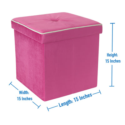 4 of 4:Simplify Collapsible Velvet Storage Ottoman in Pink 
