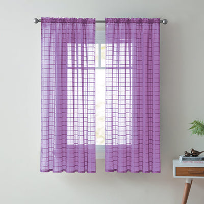 1 of 1:Lisa Plaid Sheer Rod Pocket Panel, Purple, 55x63 Inches 
