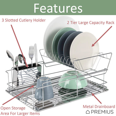 2 of 6:Premius 2 Tier Chrome Finished Dish Rack, Silver, 18.5x13x9 Inches 