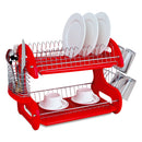 4 of 5:Home Basics 2-Tier Plastic Dish Drainer, Red, 22x11x13.5 Inches 