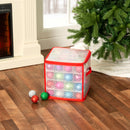 5 of 5:Boîte de rangement zippée à 64 compartiments pour décorations Home Basics, rouge, 30 x 30 x 30 cm 