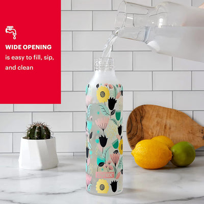 5 of 6:Pyrex Color Changing Glass Water Bottle with Silicone Coating, Florals Bold, 17.5 Ounces 