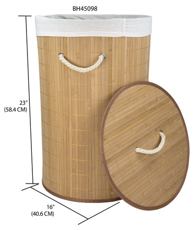 4 of 4:Home Basics Round Foldable Bamboo Hamper, Natural, 15.75x23.6 Inches 