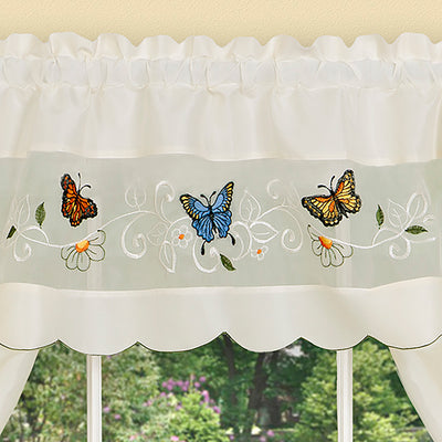 7 of 7:Daisy Meadow - Juego de cortinas de cocina bordadas con adornos, color blanco, 58.0 x 36.0 in 