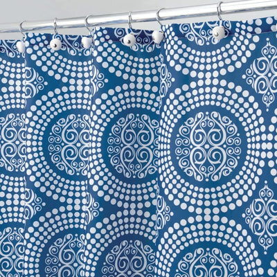 2 of 3:iDesign Medallion Fabric Shower Curtain, Blue-White, 72x72 Inches 