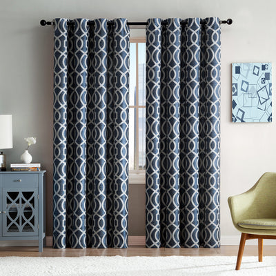 1 of 1:Panel de ojales para ventana Montana tejido jacquard, azul, 55 x 90 pulgadas 