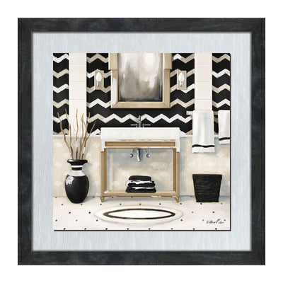 1 of 1:Premius Bath Sink Foiled Floating Glass Wall Art, Black-Silver, 14x14 Inches 