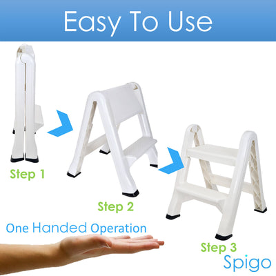 2 of 8:Spigo Heavy Duty 2-Tier Folding Step Stool Ladder, White, 22.5x20.5x19 Inches 