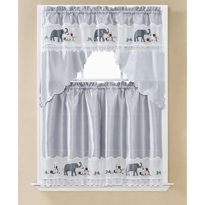 1 of 1:Grace - Juego de cortinas de cocina con diseño de elefante bordado, 60 x 36 pulgadas, niveles de 30 x 36 pulgadas 
