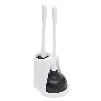 1 of 5:Ensemble brosse WC et déboucheur en plastique Home Basics, 2 pièces, blanc 