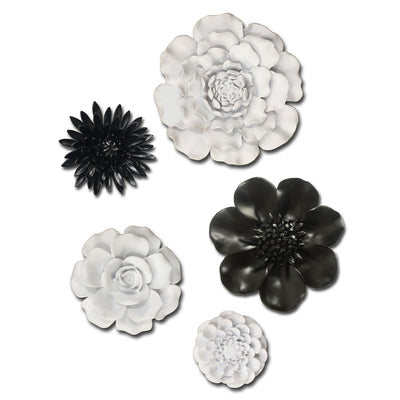1 of 1:Décoration murale florale 3D en résine de qualité supérieure, 5 pièces, noir et blanc 