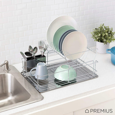 3 of 6:Premius 2 Tier Chrome Finished Dish Rack, Silver, 18.5x13x9 Inches 