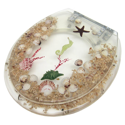 1 of 1:Elegant Touch Seashell Seahorse Design Polyresin Standard Toilet Seat, Clear 