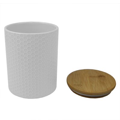 2 of 5:Home Basics Honeycomb Ceramic Canister With Bamboo Lid, White, Medium, 5x6.5 Inches 