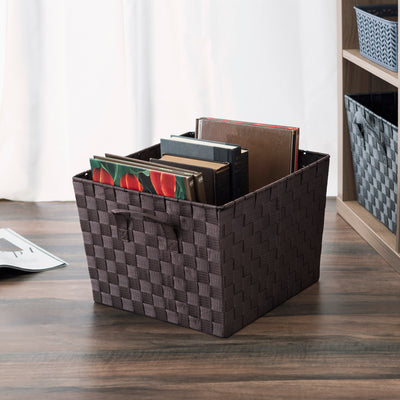 2 of 3:Home Basics Polyester Woven Strap Storage Basket, Brown, X-Large, 15x13x10 Inches 