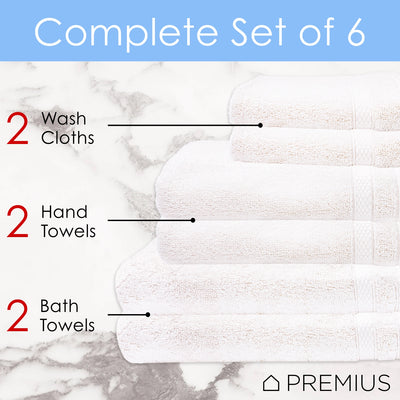 2 of 6:Juego de toallas de baño de algodón peinado Premius Premium de 6 piezas, blanco 