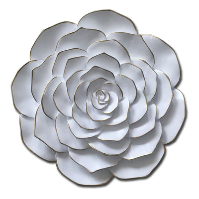 1 of 2:Premius Resin Floral Wall Decor with Gold Tips, White, 12 Inches 