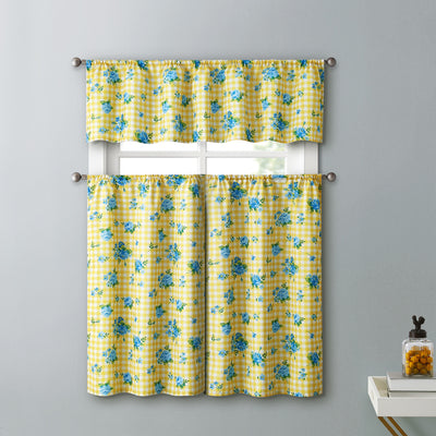 1 of 3:Cindy 3-Piece Kitchen Curtain Set, Yellow, Tiers 28x36, Valance 56x14 Inches 