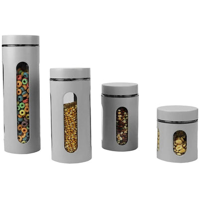 1 of 5:Home Basics 4 Piece Essence Collection Stainless Steel Canister Set, Grey 