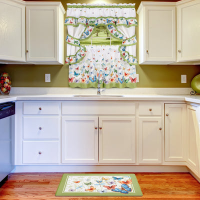 2 of 2:Butterflies Printed Cottage Window Curtain Set, 57x24 Inches, Green 