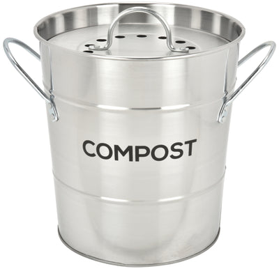 1 of 8:Spigo Steel Kitchen Compost Bin With Vented Charcoal Filter and Bucket, Satin Silver, 1 Gallon 