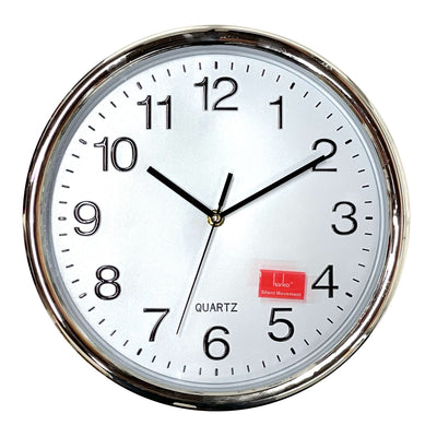 1 of 1:Harko Round Wall Clock with Molded Numbers, Silver Rim, 12 Inches 
