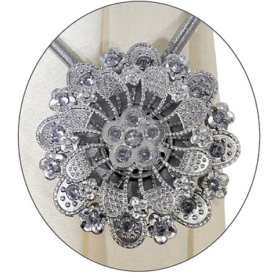1 of 1:Premius Floral Round Magnetic One Curtain Tie Back With Diamonds, Silver 