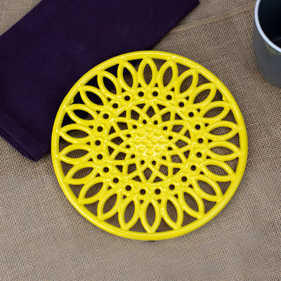 5 of 5:Home Basics Sunflower Collection Cast Iron Trivet, Yellow, 8x8x5 Inches 