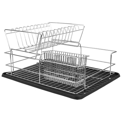 3 of 6:Home Basics Deluxe 2-Tier Dish Draining Rack with Plastic Tray, Black, 12x17x8 Inches 