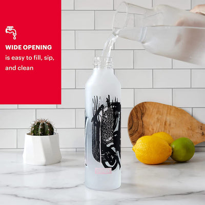 5 of 6:Pyrex Color Changing Glass Water Bottle with Silicone Coating, Textural Art, 17.5 Ounces 