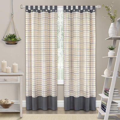 3 of 6:Tattersall Farmhouse Tab-Top Plaid Panel, Gray-Yellow, 52x84 Inches 