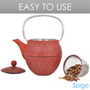 2 of 8:Spigo Hakone Cast Iron Enamel Teapot With Stainless Infuser, Red, 33 Ounces 