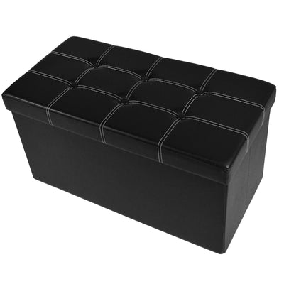 1 of 8:Pouf de rangement pliable et capitonné, similicuir noir, 76 x 38 x 38 cm 