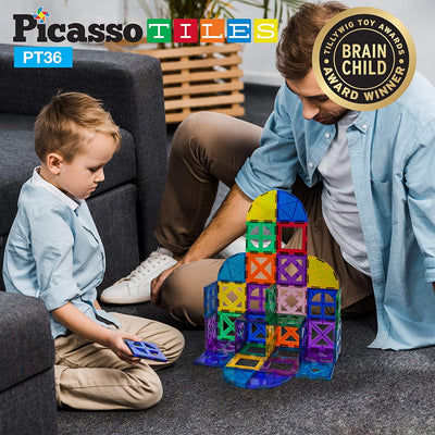 2 of 4:PicassoTiles 36 Piece Magnetic Building Block Quarter Round and Window Set 