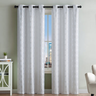 1 of 1:Eli - Panel de ventana con ojales de diseño jacquard, paquete de 2, blanco, 76 x 84 pulgadas 