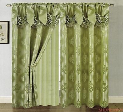 1 of 1:Mulberry Jacquard Panel With Attached Valance & Backing Sage - 54x84+18 