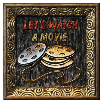 1 of 1:Premius 3D Let’s Watch a Movie Framed Wall Decor, Brown, 14x14 Inches 