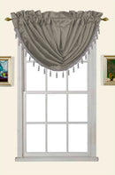1 of 1:Melanie Faux Silk Rod Pocket Waterfall Valance With Tassels, Gray, 58x37 