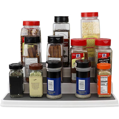 4 of 6:Étagère à épices Home Basics à 3 niveaux, doublée de caoutchouc, en plastique, double, blanche, 14,5 à 23 pouces 