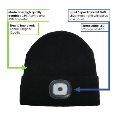 2 of 5:Beamie Hat With Built-in Rechargeable Led Head Lights, Navy 
