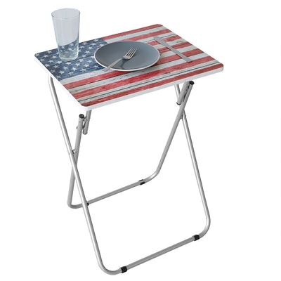 2 of 4:Home Basics Rustic USA Flag Multi-Purpose Foldable TV Tray Table, Multi-color 