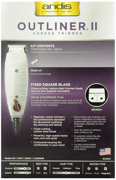 4 of 4:Andis Go Professional Outliner II Square Blade Trimmer, Gray 