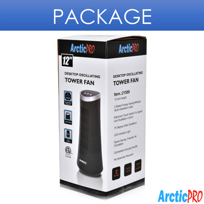 7 of 7:Arctic-Pro Desktop Oscillating Slim Mini Tower Fan, Black, 12 Inches 
