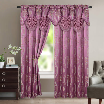 1 of 1:Aurora Tree Leaf Jacquard Window Panel with Attached Valance, Lilac, 54x84 Inches 