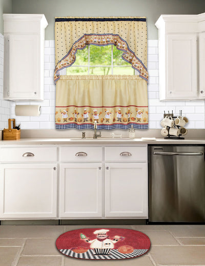 2 of 2:Cucina Juego de cortinas de cocina con estampado de niveles y botín, 57 x 24 pulgadas, multicolor 