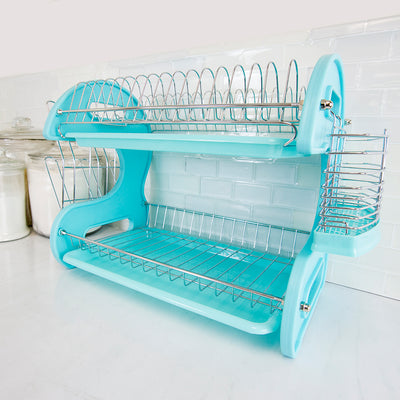 6 of 7:Home Basics 2 Tier Plastic Dish Drainer, Turquoise 