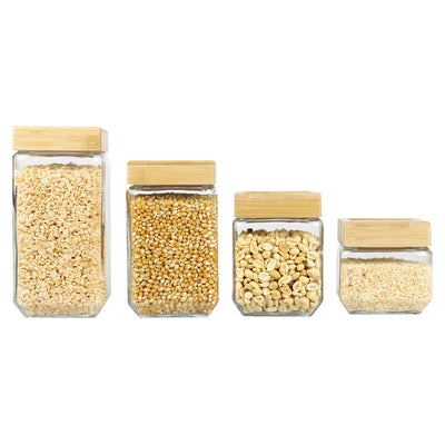 1 of 2:Home Basics 4 Piece Square Glass Canisters with Bamboo Lids 