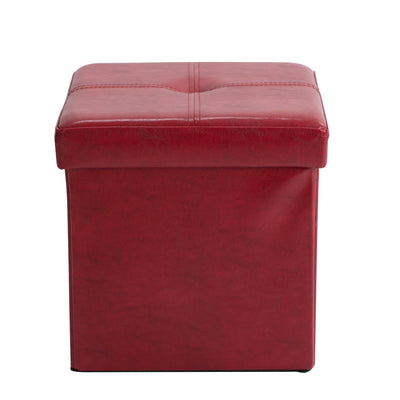 2 of 2:Cubo otomano de almacenamiento plegable de piel sintética Simplify en rojo 
