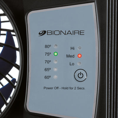 4 of 4:Bionaire Thin Window Fan with Comfort Control Thermostat, BWF0522E-BU, Black, 3 Baldes 